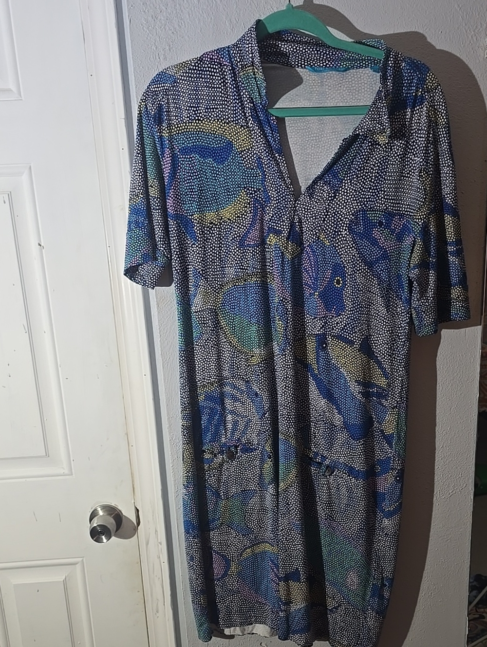 Tori Richard Blue, Green & Yellow Printed Shift Dress